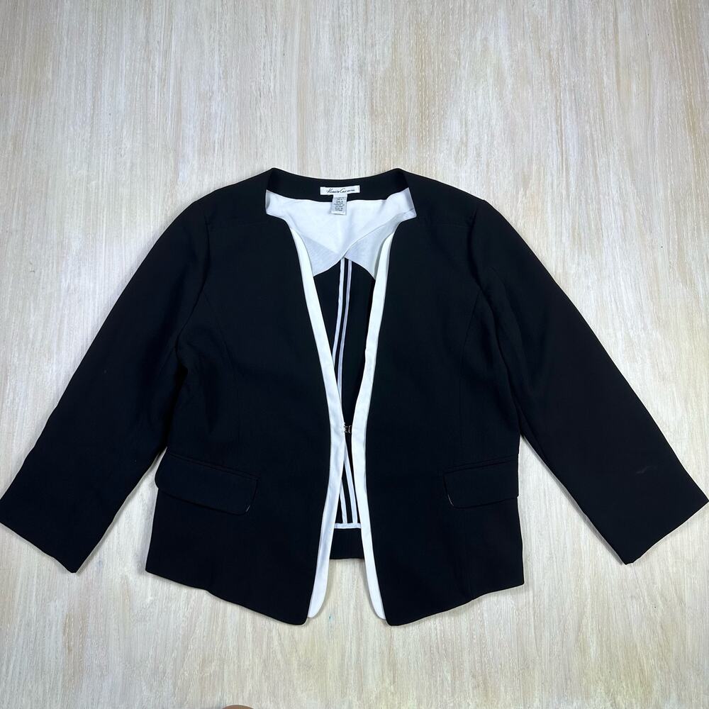 Kenneth Cole Black White Blazer Large Tailored Office Wear Professional Chic
